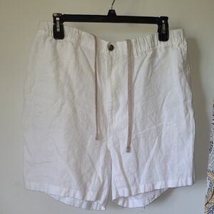 Caribbean White Flat Front Drawstring Linen Shorts